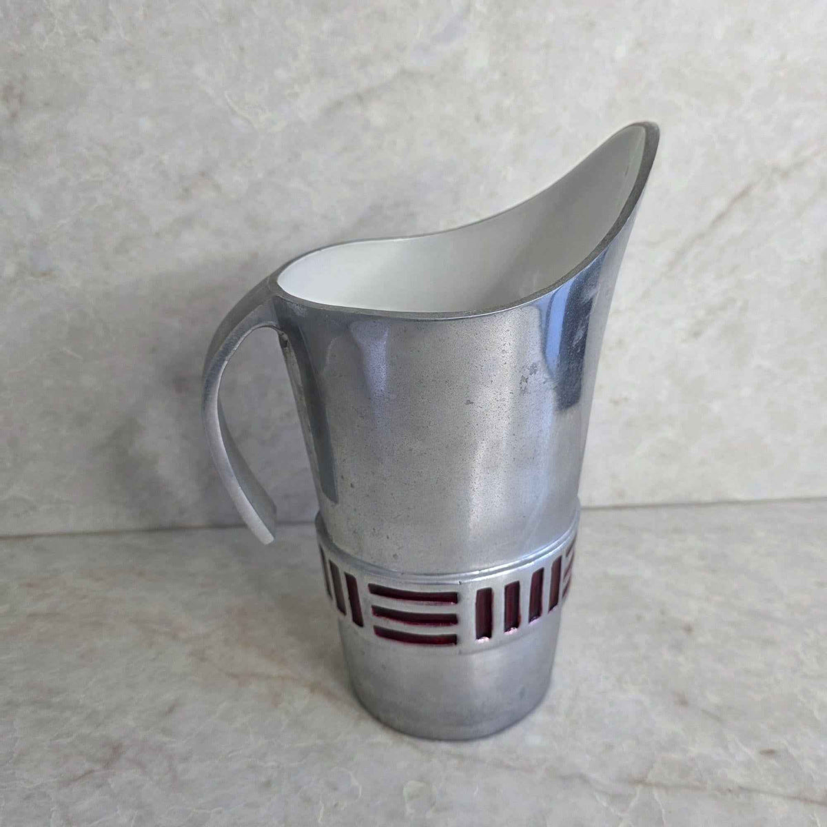 Vintage | Chrome Aluminium and Red - Mid Century Modern - Jug Pitcher