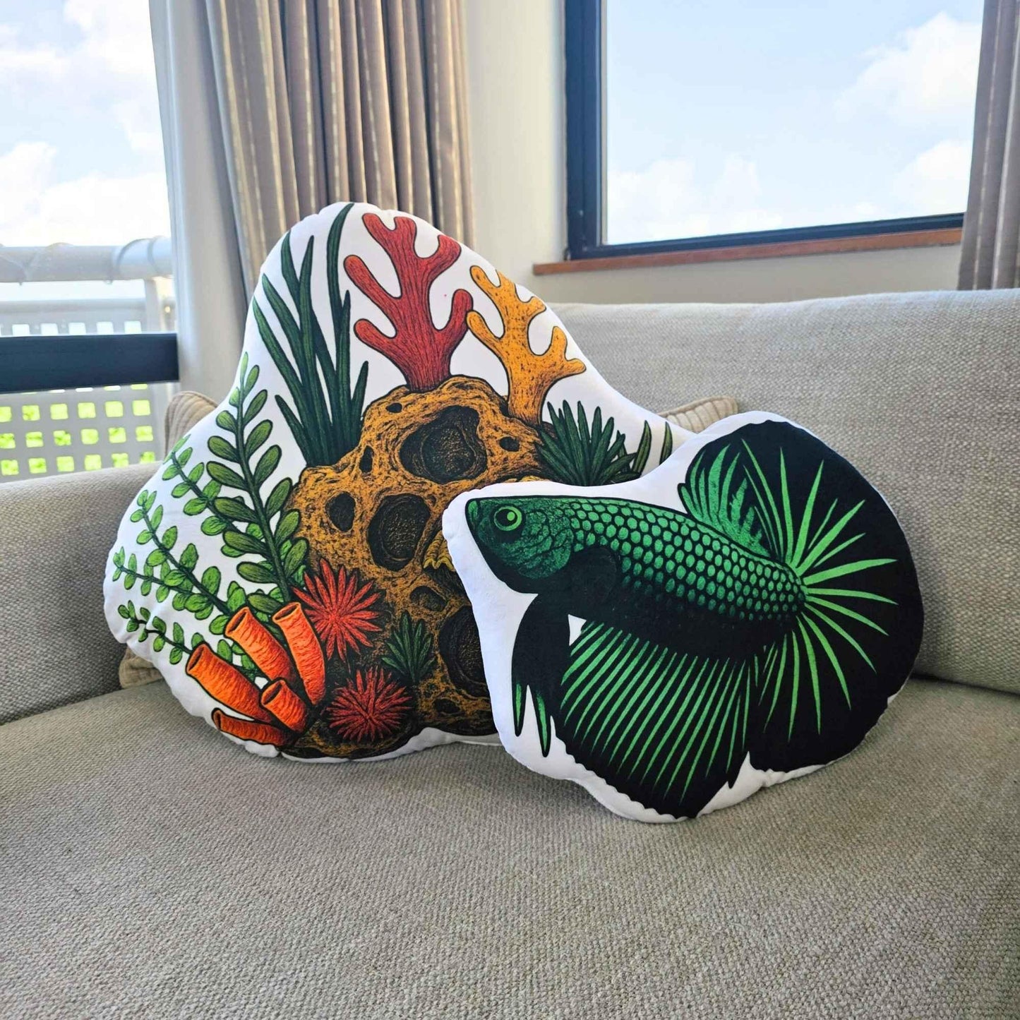 Emerald Longfin Betta Fish-Shaped Cushion 40cm | FAWNE