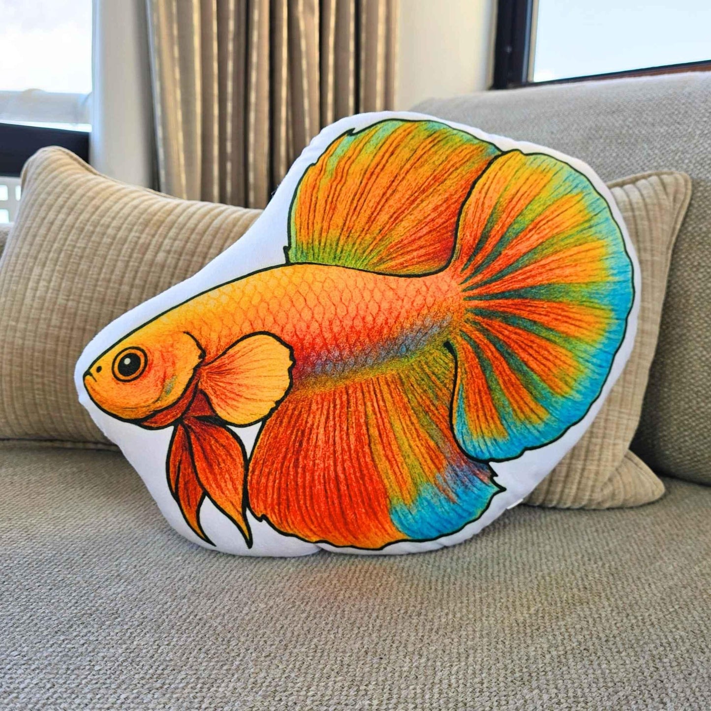 Orange Longfin Betta Fish-Shaped Cushion 40cm | FAWNE