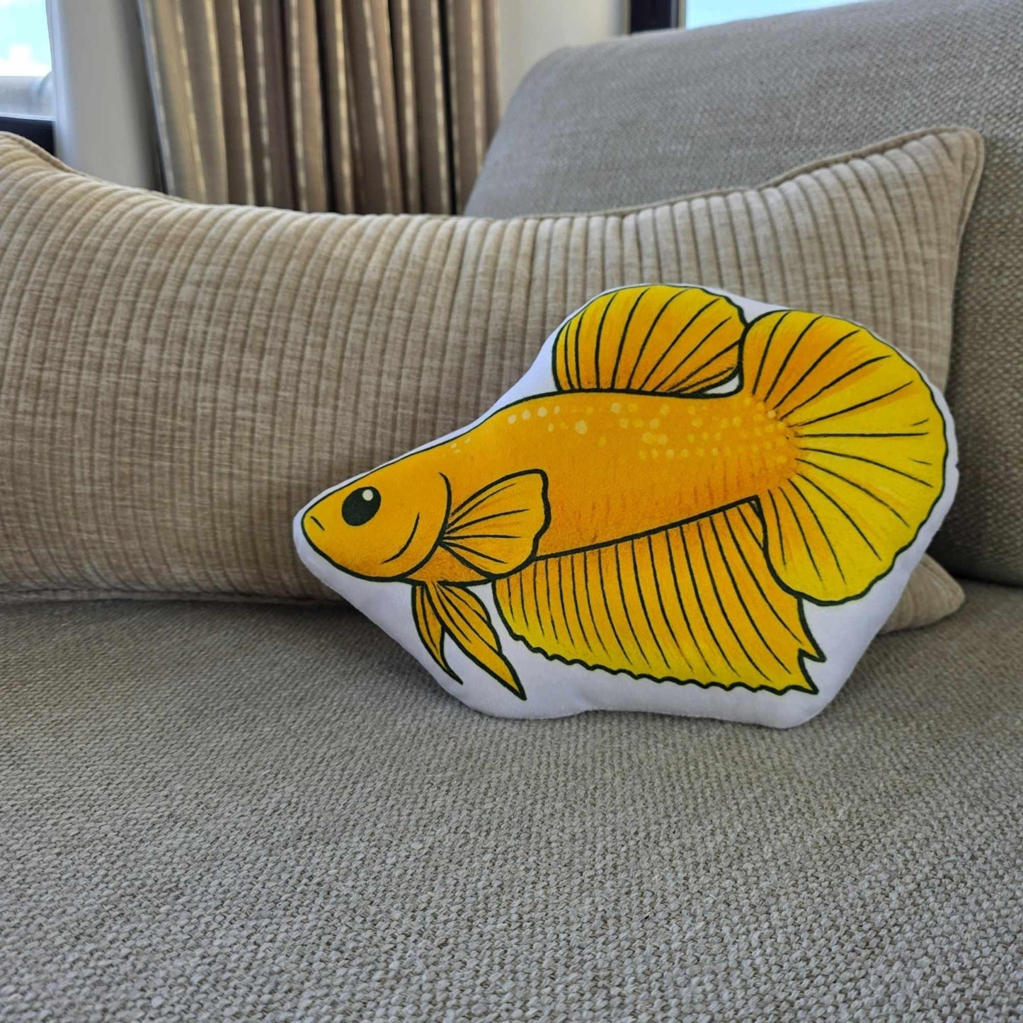 Yellow Shortfin Betta Fish-Shaped Cushion 30cm | FAWNE
