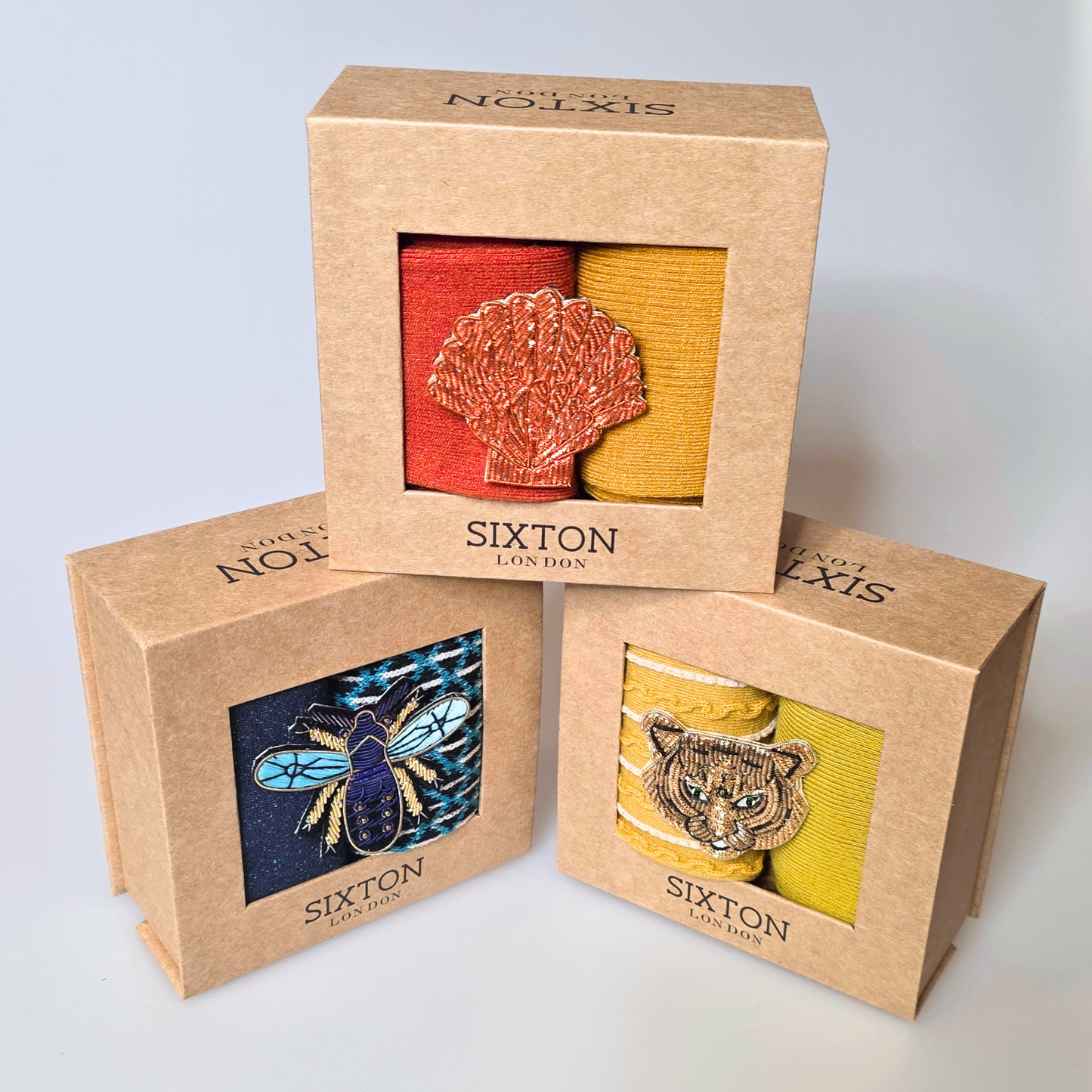 Sock box duo with Tiger Head Brooch - Sunshine Lyon & Sienna