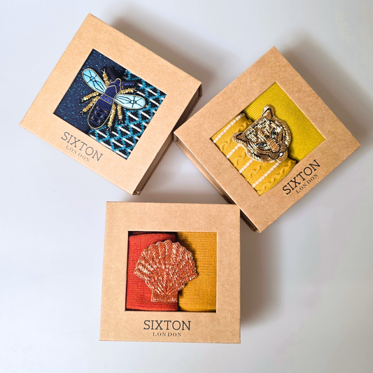Sock box duo with Royal Bee Brooch - Black Leipzig & Tokyo Blue