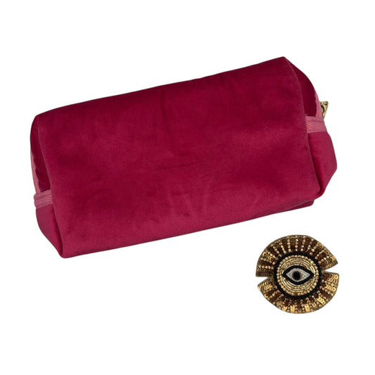 Pink Velvet Makeup Bag & Sunray Eye Brooch Set