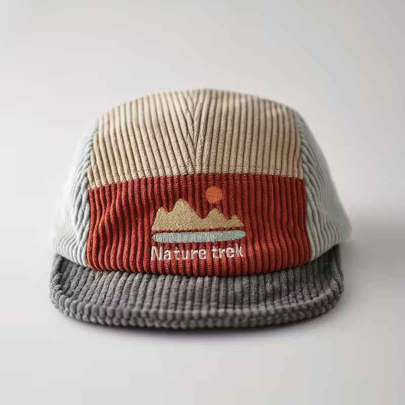Retro Cap – Corduroy Grey & Red - Nature Trek