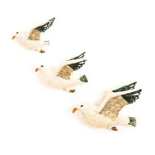 White Seagull - Flying Wall Trio - Hand Felted