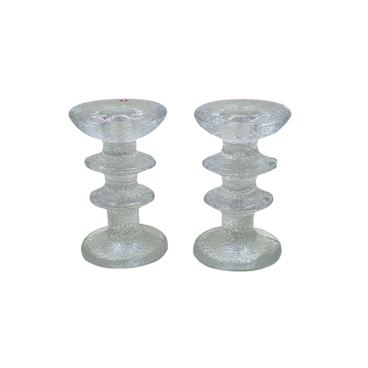 Vintage | Iittala - Timo Sarpaneva - Clear Glass Candlesticks - Set of 2 - Finland 12cm - FAWNE