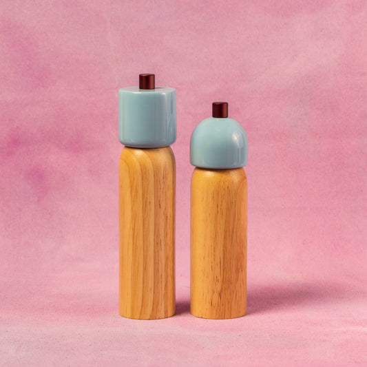 Salt and Pepper Grinder | Light Blue and Burgundy | Large