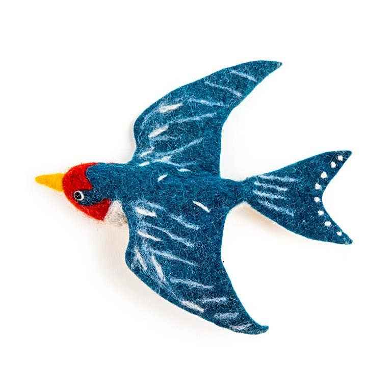 Blue Swallows - Flying Wall Trio - Hand Felted