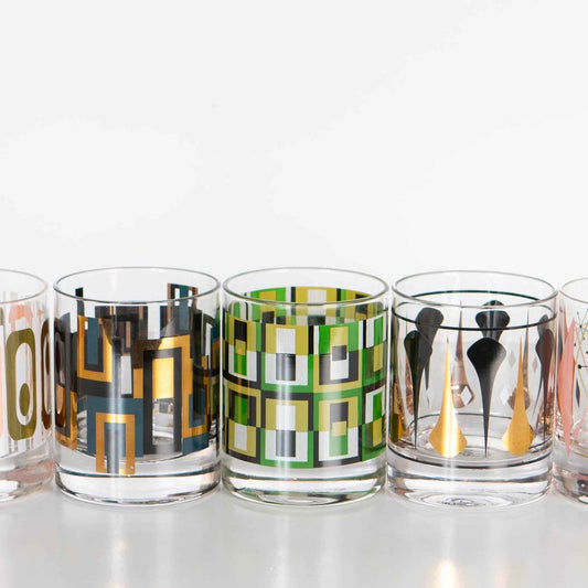 Oval Rows Tiki Mid-Century Whiskey Glass