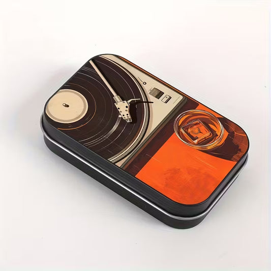 Vinyl Record - Metal Storage Tin & 5 Pin Set - Orange & Black - FAWNE