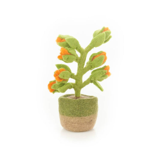 Orange Bloom - Hand Felted - Artificial Plant Decoration - Medium