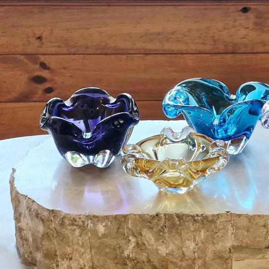 Vintage | Dark Purple & Clear - Thick Art Glass Bowl