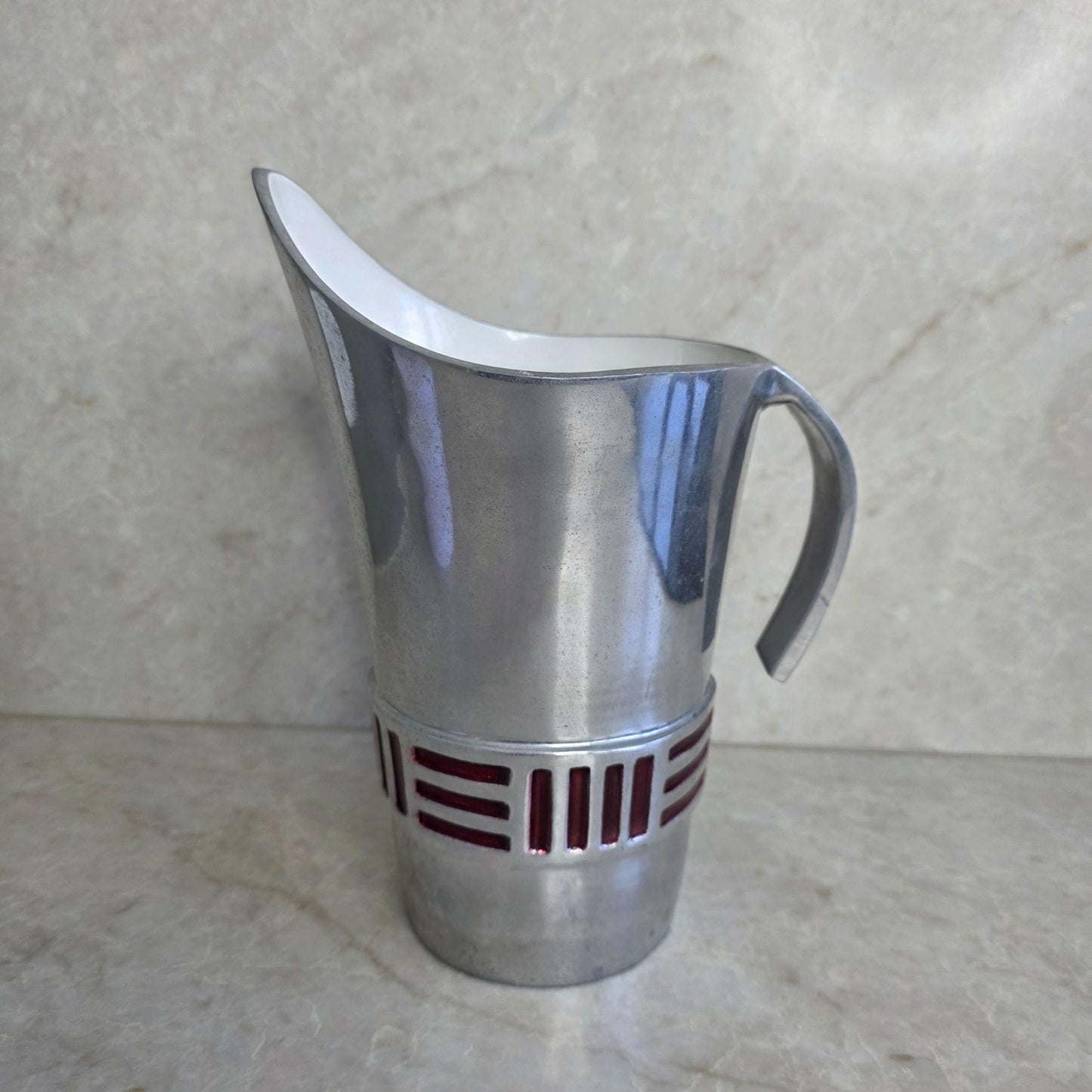 Vintage | Chrome Aluminium and Red - Mid Century Modern - Jug Pitcher