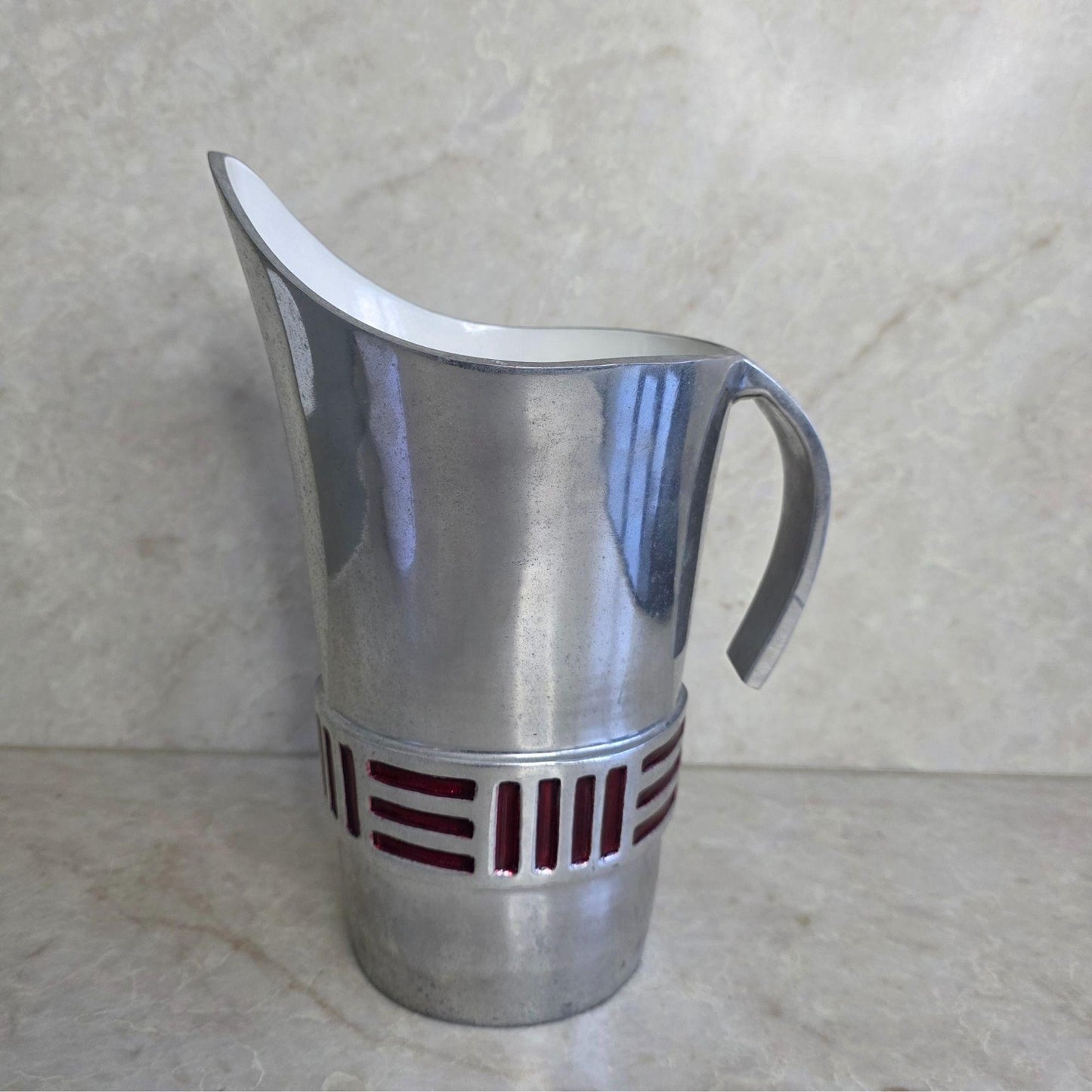Vintage | Chrome Aluminium and Red - Mid Century Modern - Jug Pitcher