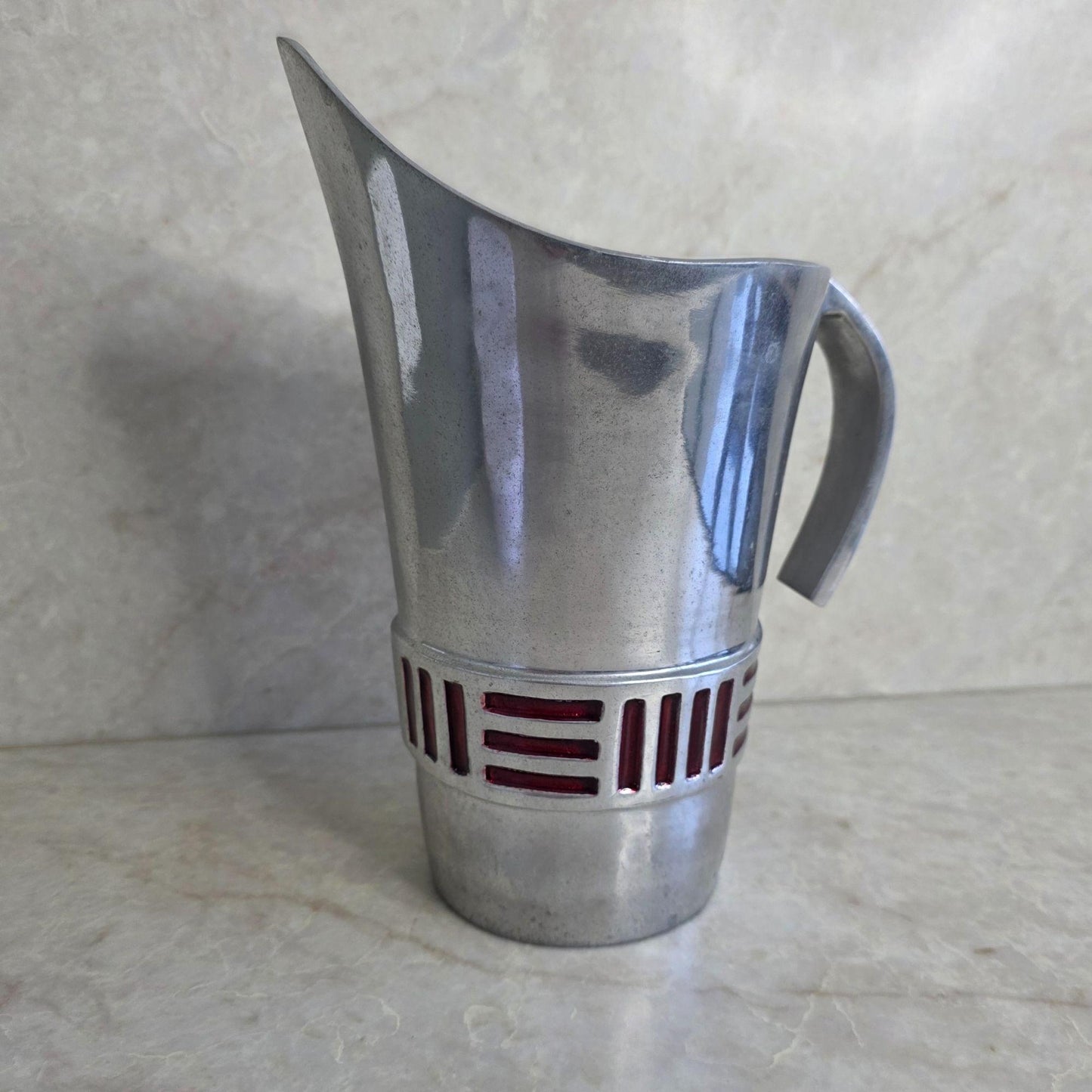 Vintage | Chrome Aluminium and Red - Mid Century Modern - Jug Pitcher