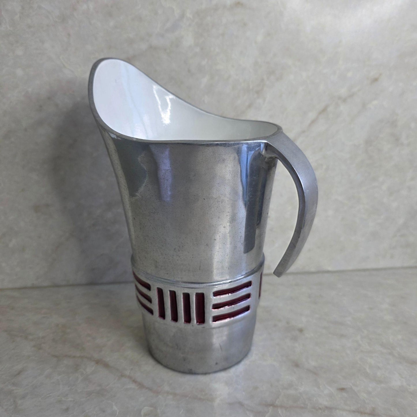 Vintage | Chrome Aluminium and Red - Mid Century Modern - Jug Pitcher