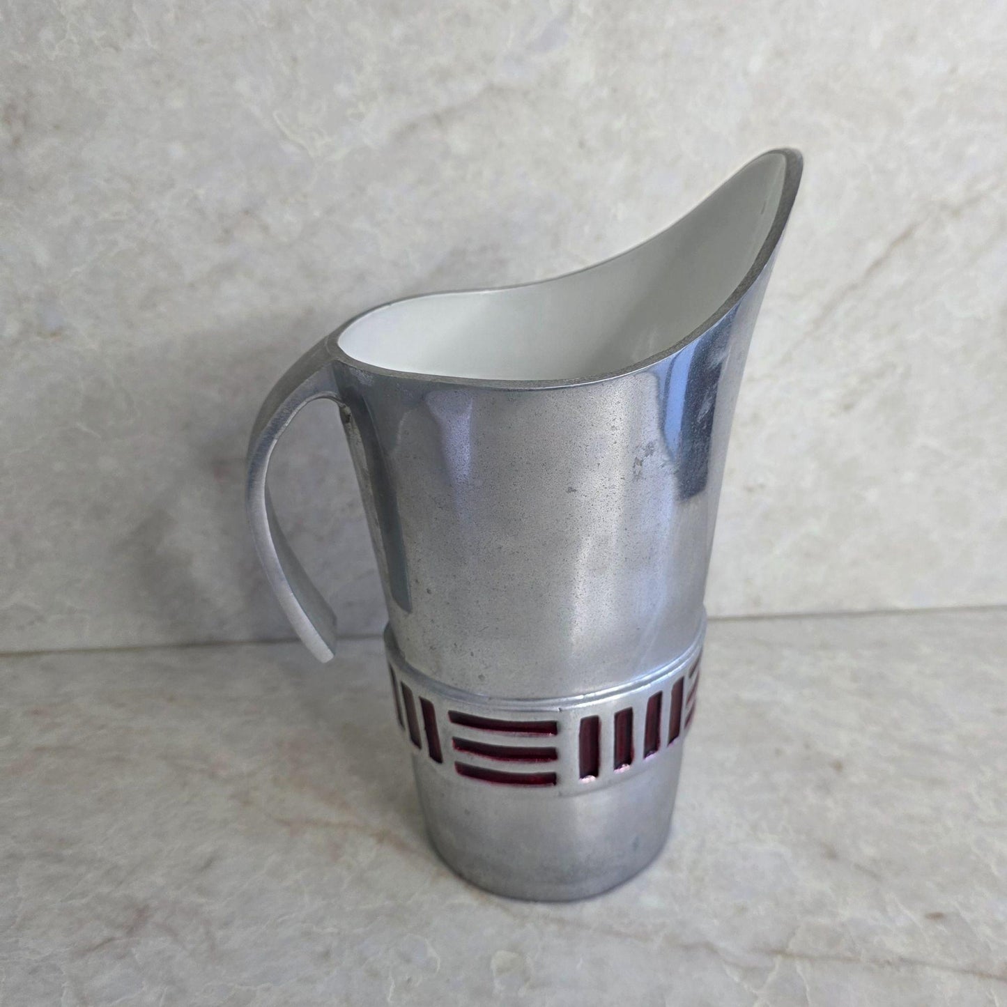 Vintage | Chrome Aluminium and Red - Mid Century Modern - Jug Pitcher