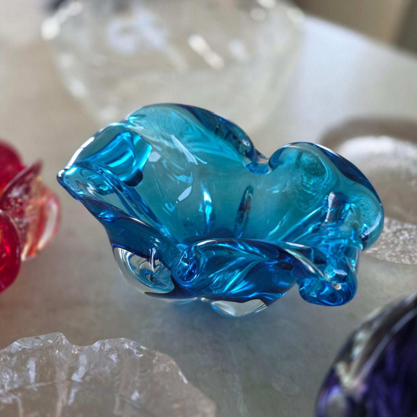 Vintage | Dark Blue & Clear - Art Glass Bowl