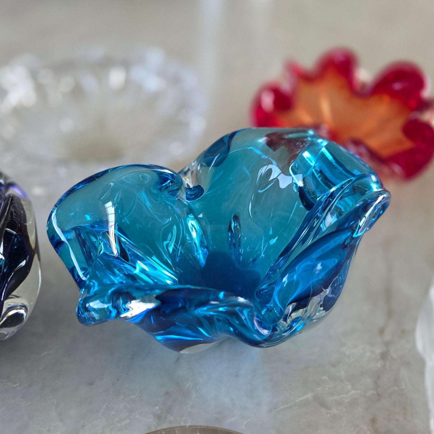 Vintage | Dark Blue & Clear - Art Glass Bowl