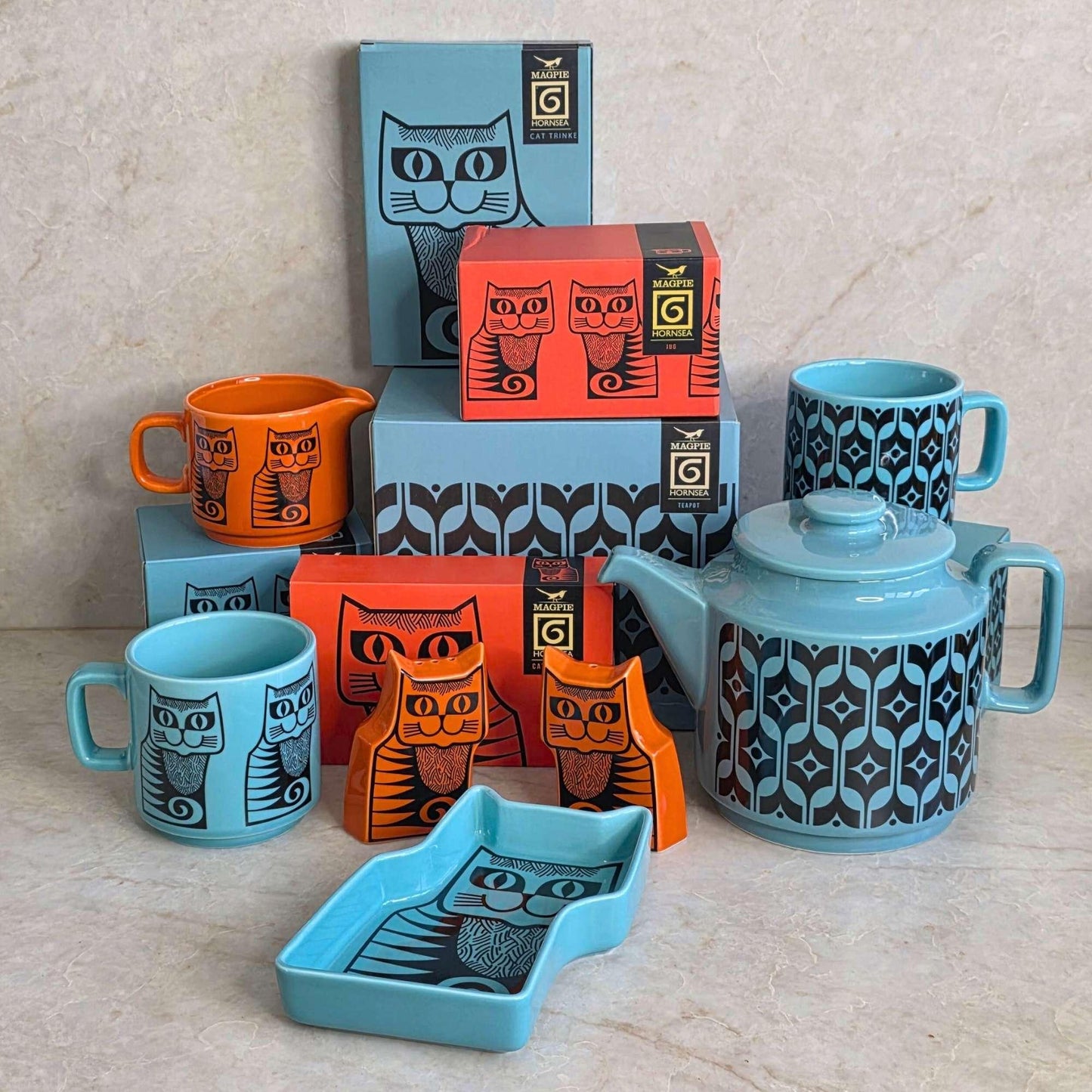 Hornsea - Salt & Pepper Set - Cat Shaped - Orange Cruet