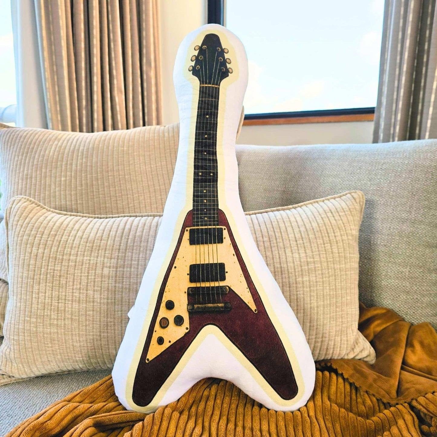 Soundscape | Flying V Guitar Cushion - Red - 60 cm