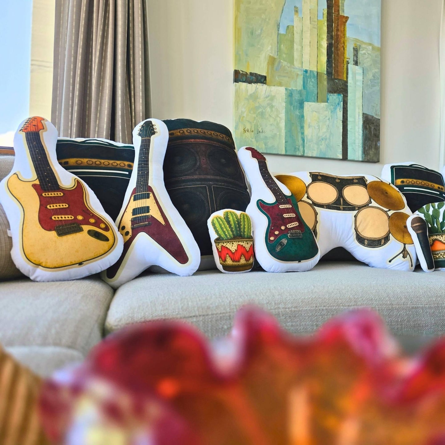 The Setlist Electric Guitar – Shaped Cushion – Orange and Cream - 60 cm | FAWNE
