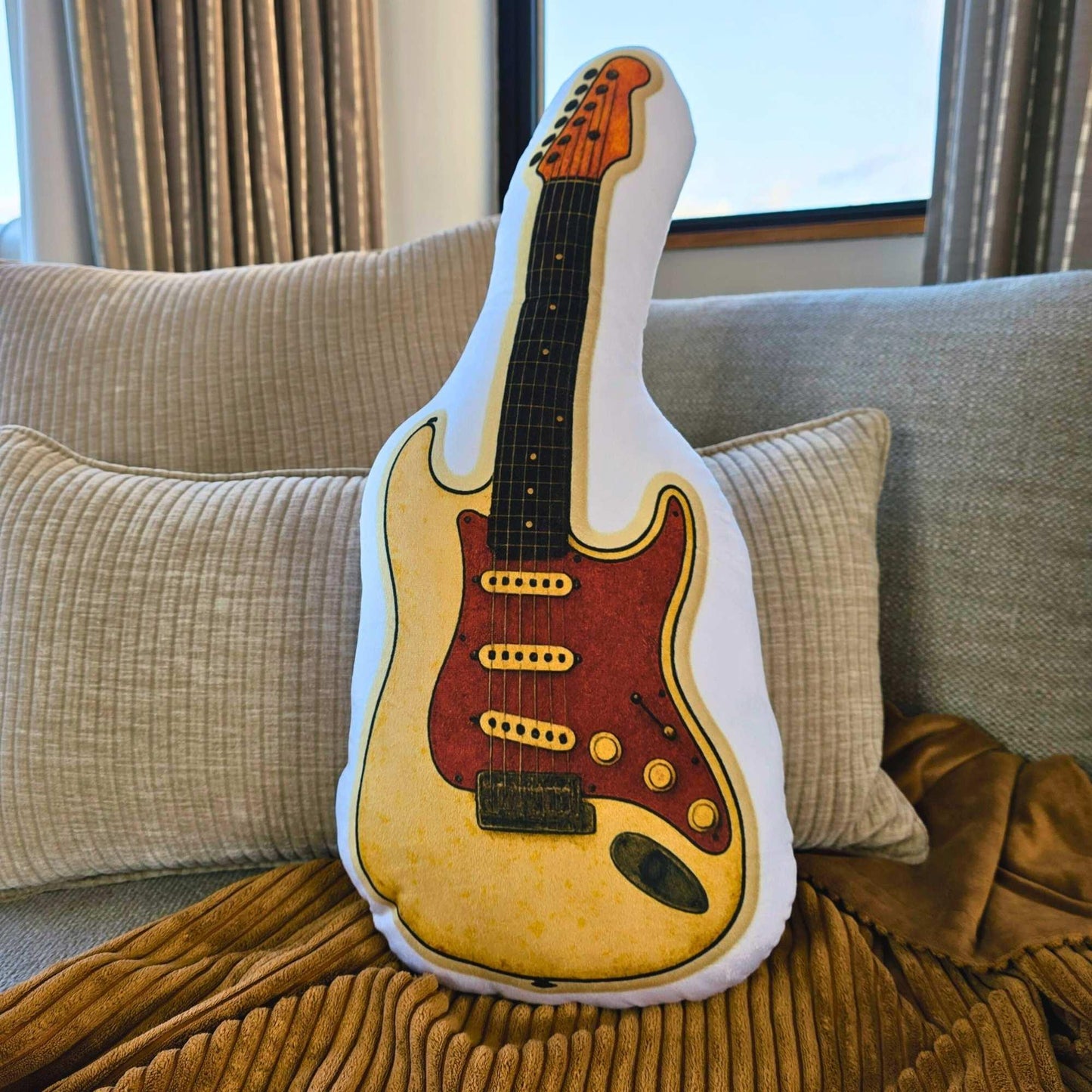 The Setlist Electric Guitar – Shaped Cushion – Orange and Cream - 60 cm | FAWNE