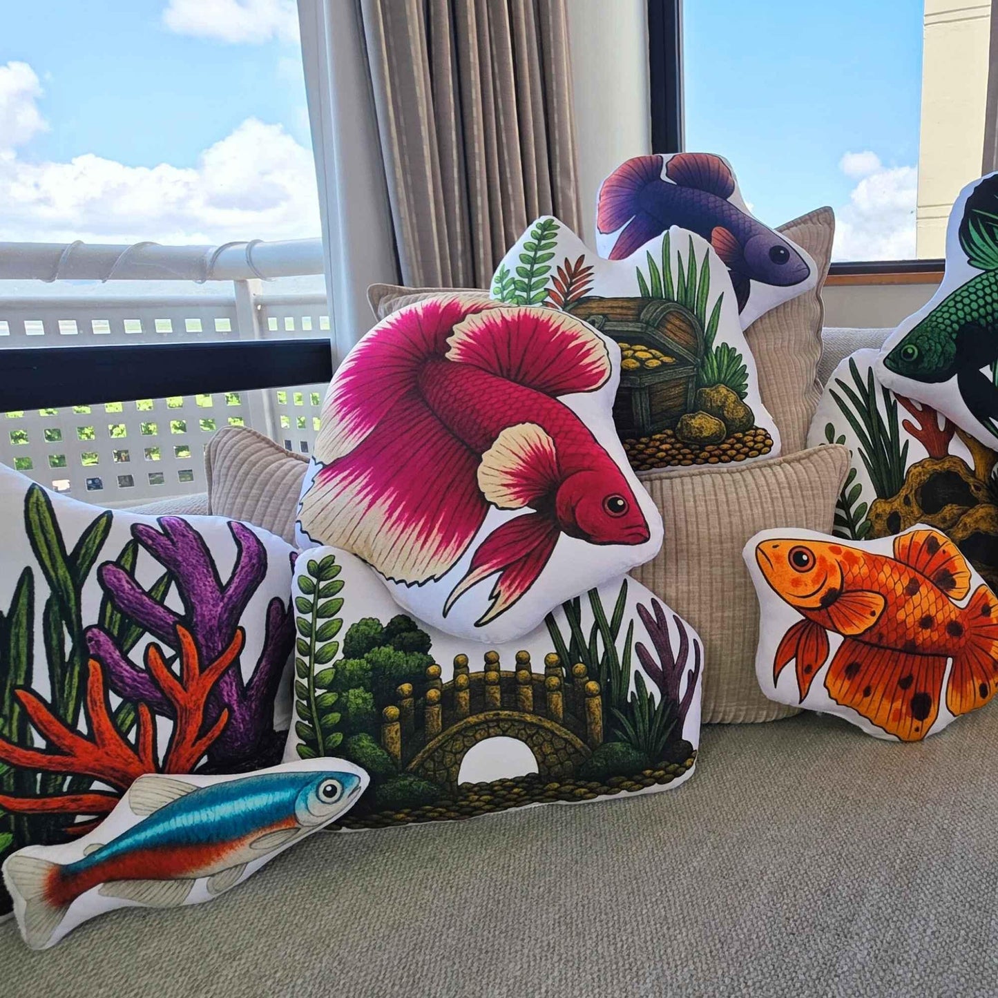 Maroon Longfin Betta Fish-Shaped Cushion 40cm | FAWNE