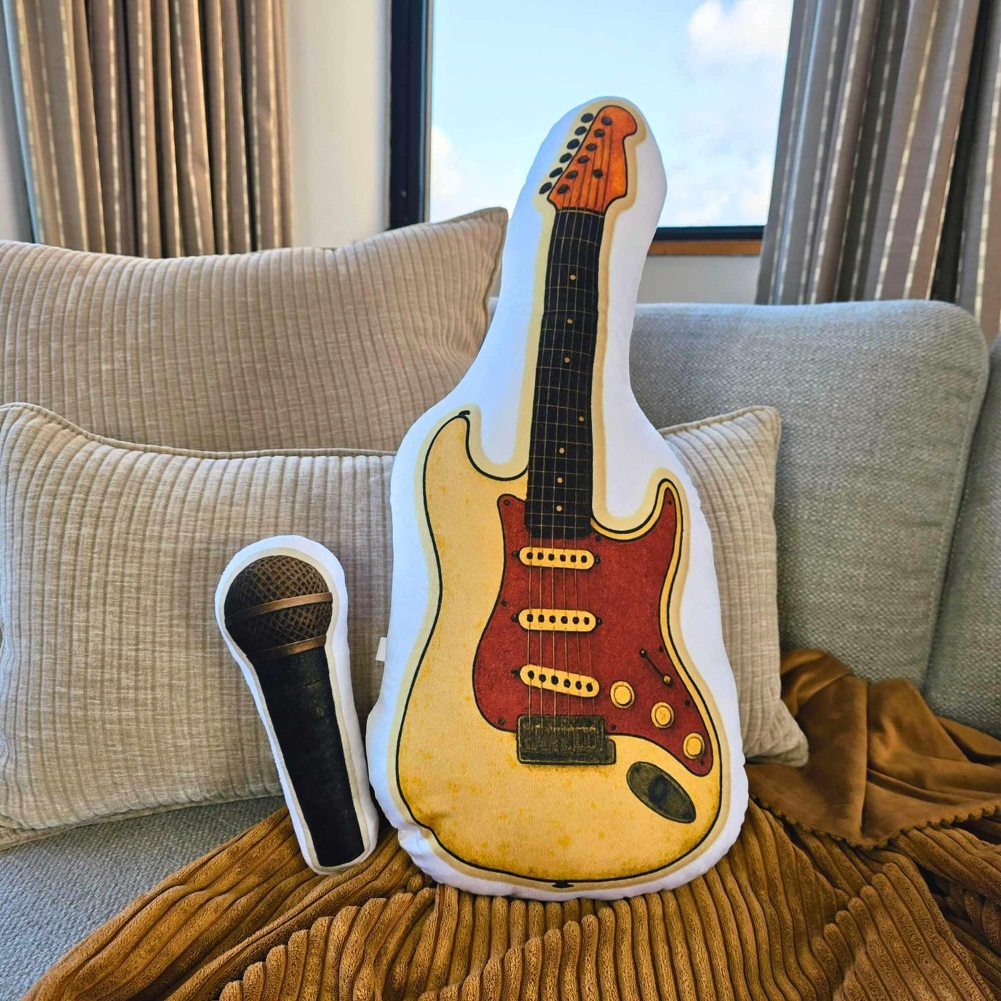 The Setlist Electric Guitar – Shaped Cushion – Orange and Cream - 60 cm | FAWNE