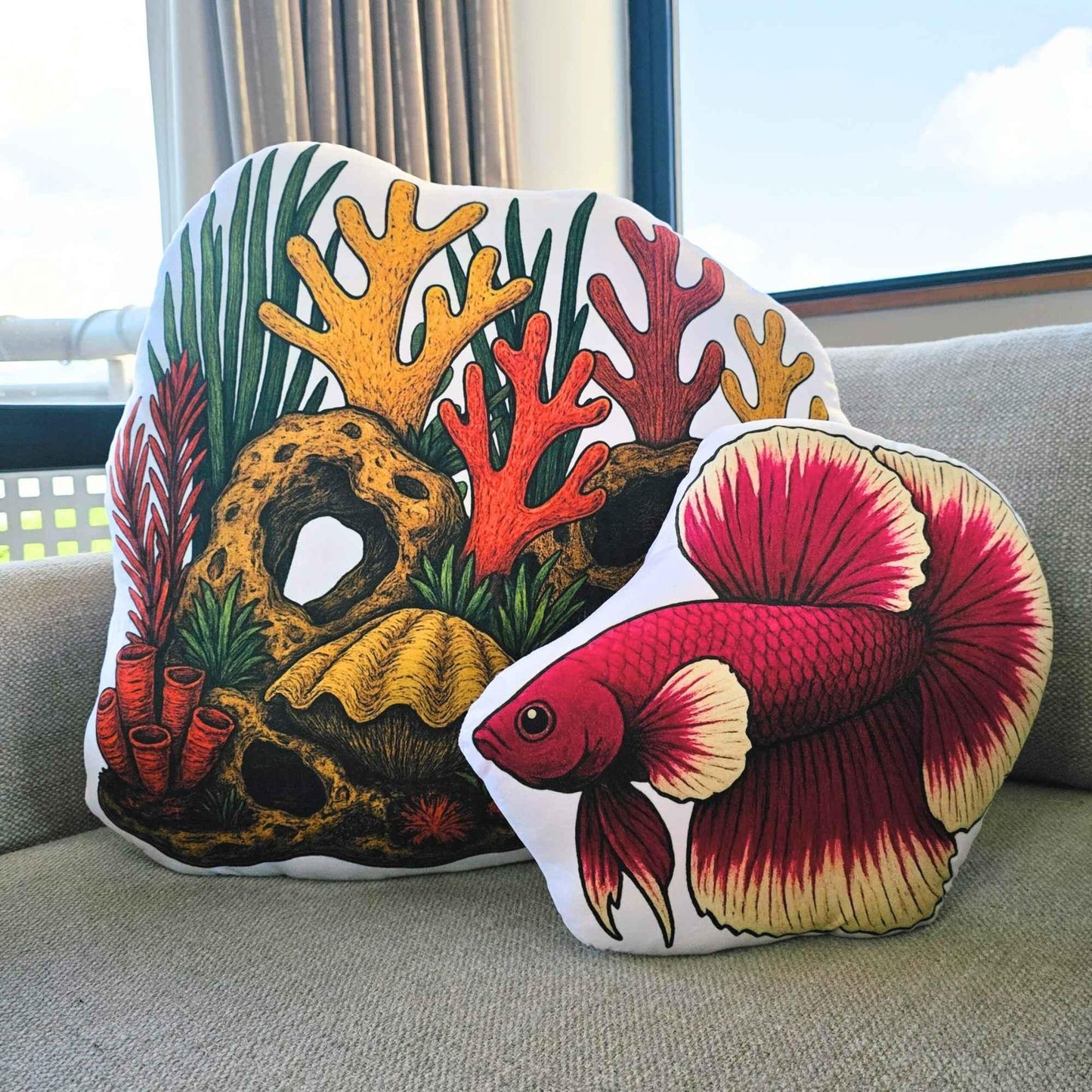 Maroon Longfin Betta Fish-Shaped Cushion 40cm | FAWNE
