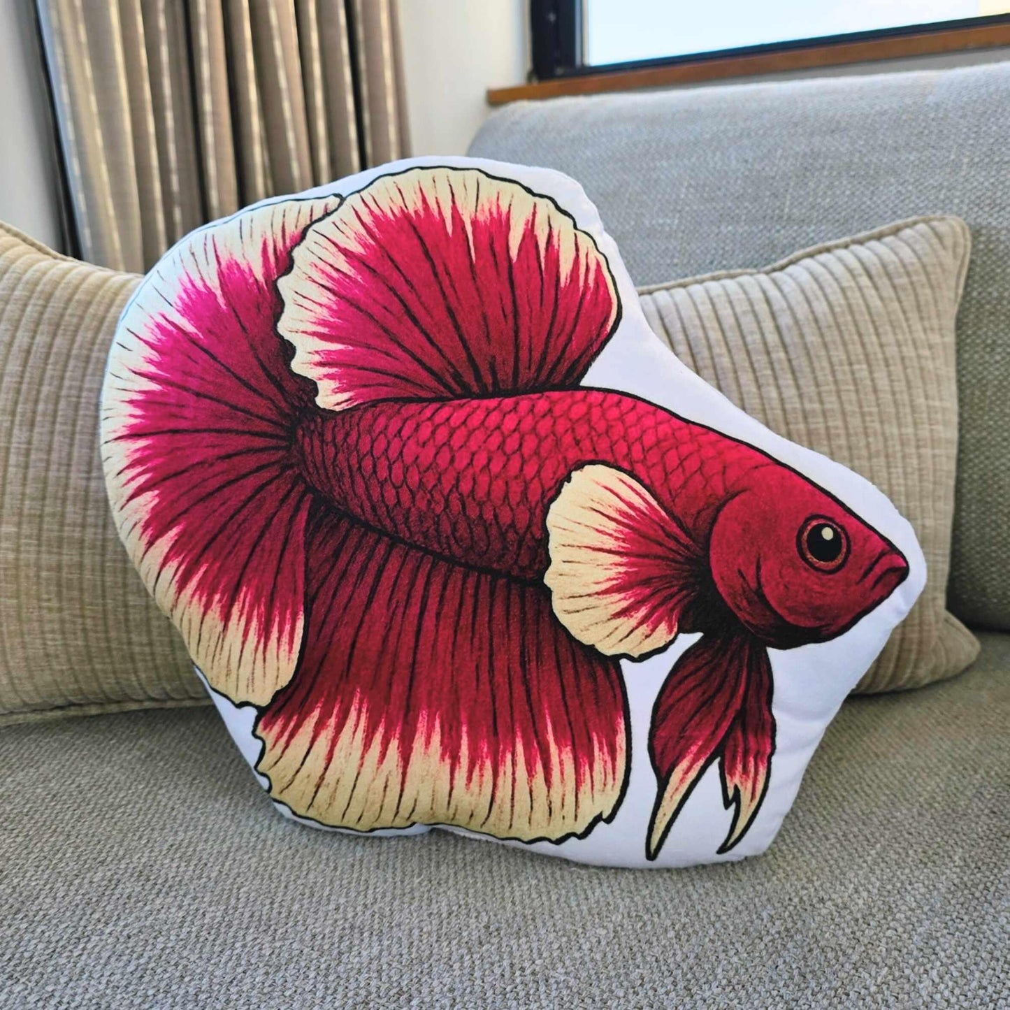 Maroon Longfin Betta Fish-Shaped Cushion 40cm | FAWNE