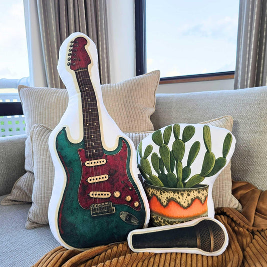 The Setlist Electric Guitar – Shaped Cushion – Red & Blue - 60 cm | FAWNE - FAWNE