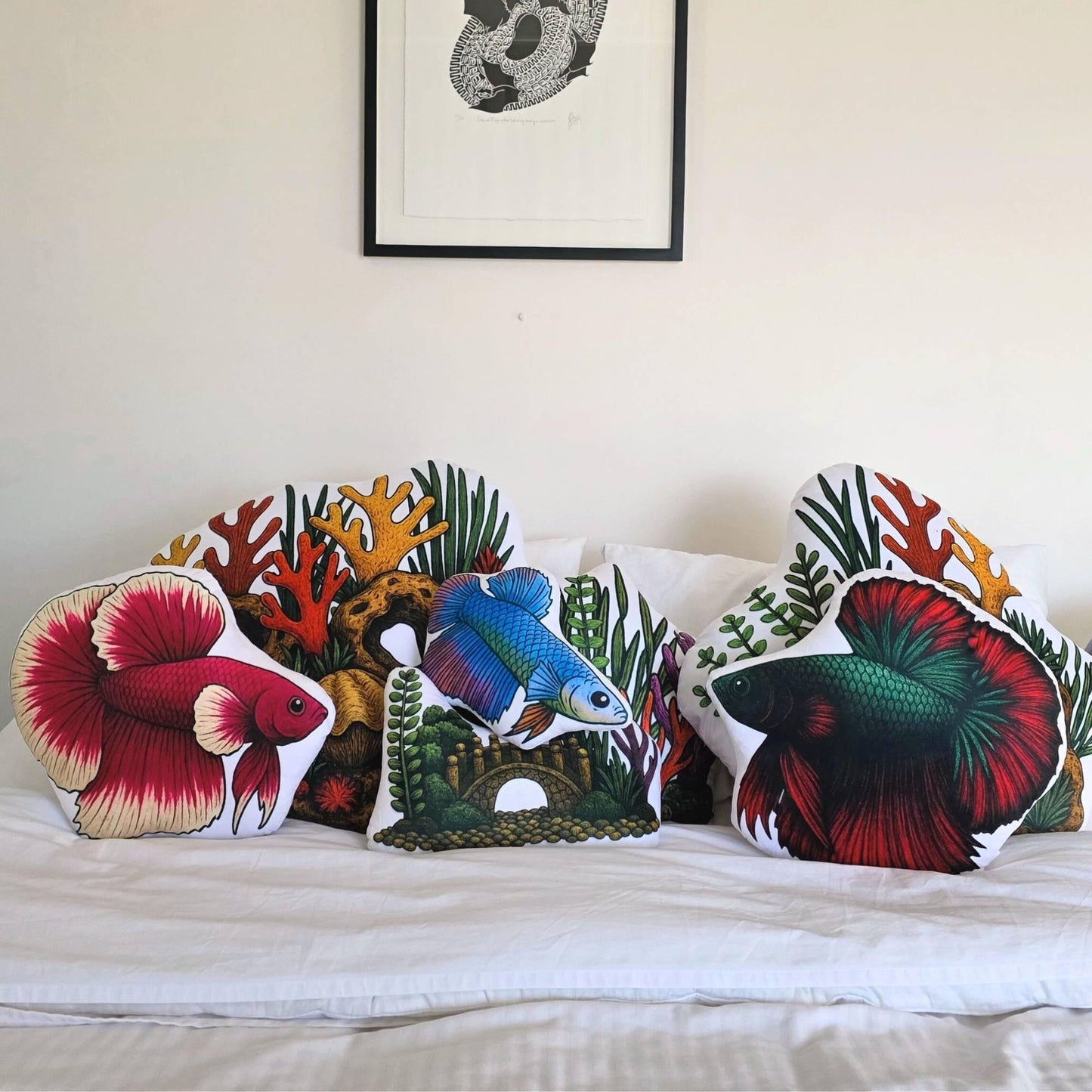 Maroon Longfin Betta Fish-Shaped Cushion 40cm | FAWNE