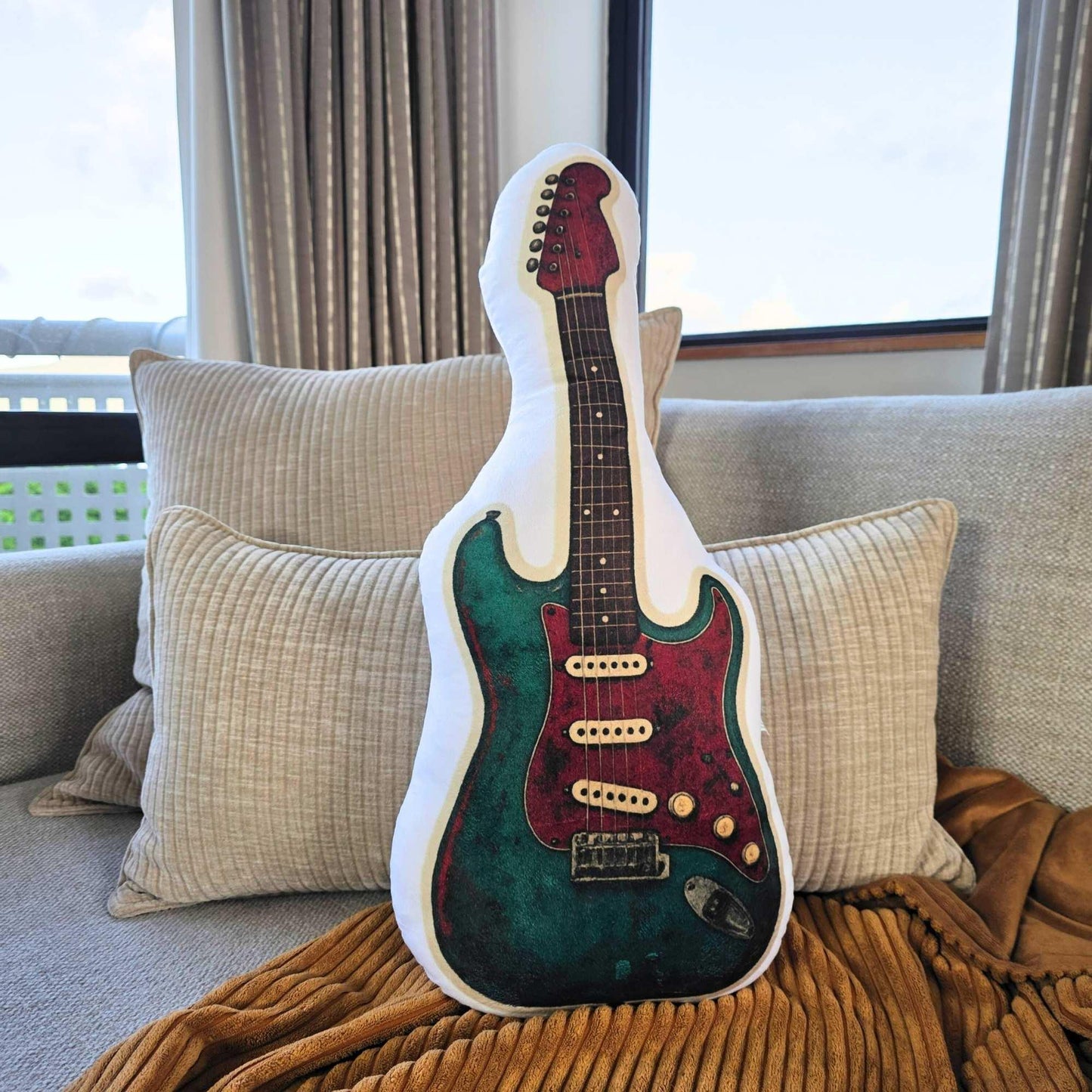 The Setlist Electric Guitar – Shaped Cushion – Red & Blue - 60 cm | FAWNE