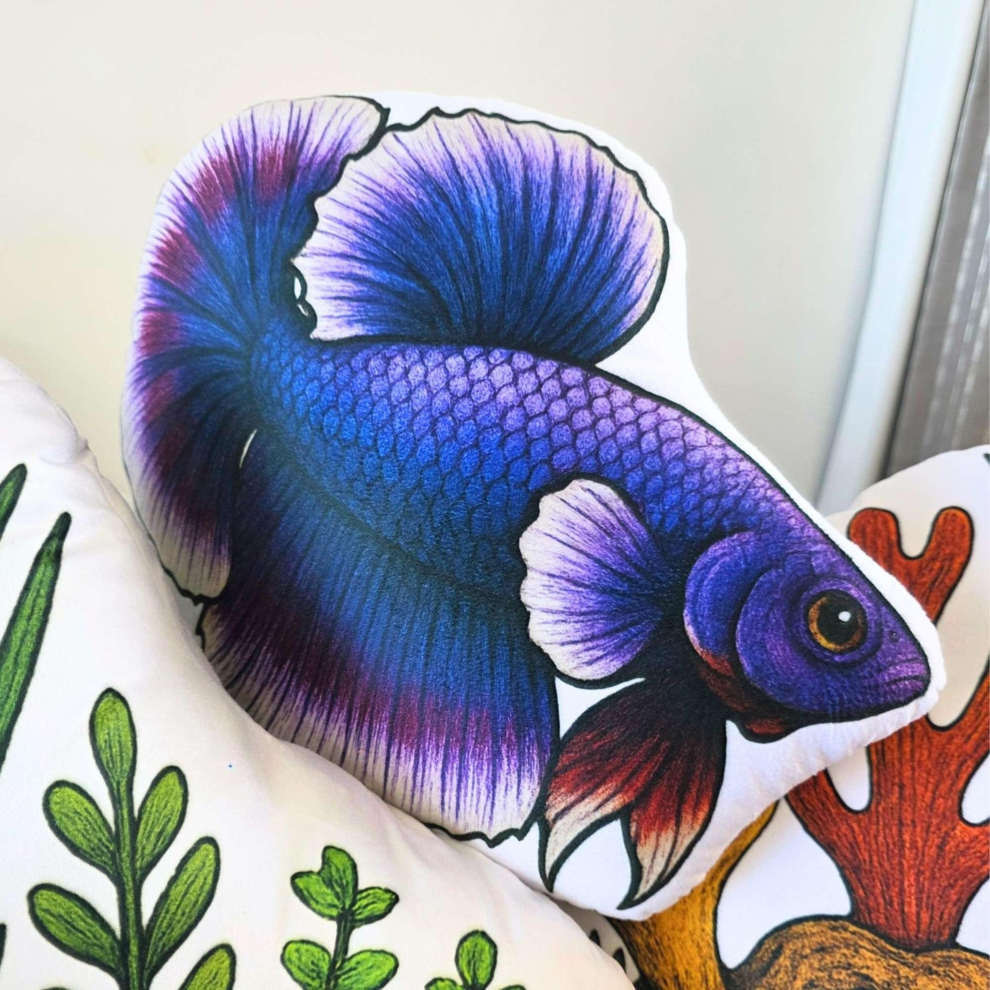 Violet Longfin Betta Fish-Shaped Cushion 40cm | FAWNE