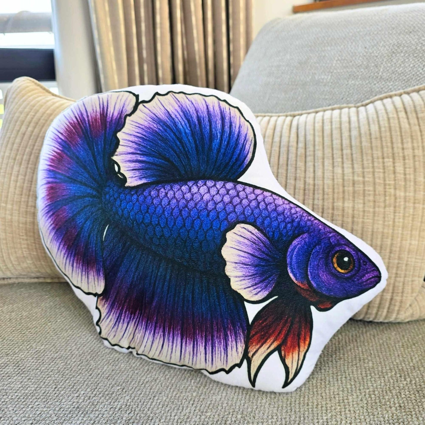 Violet Longfin Betta Fish-Shaped Cushion 40cm | FAWNE