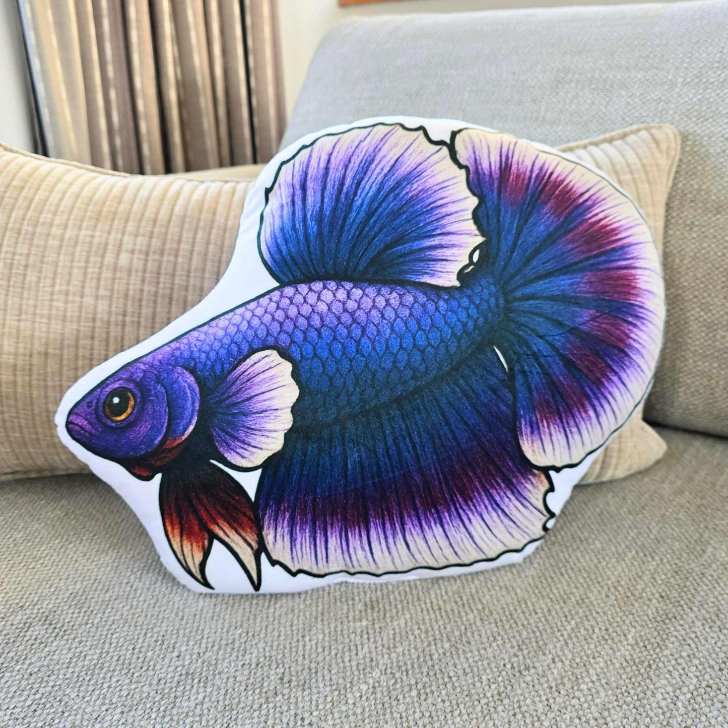Violet Longfin Betta Fish-Shaped Cushion 40cm | FAWNE