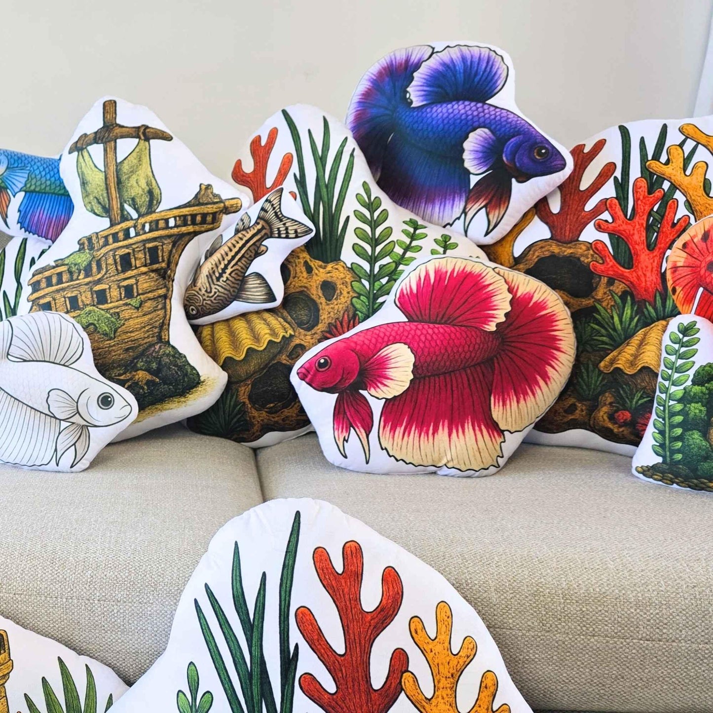 Violet Longfin Betta Fish-Shaped Cushion 40cm | FAWNE