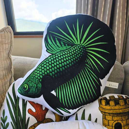 Emerald Longfin Betta Fish-Shaped Cushion 40cm | FAWNE