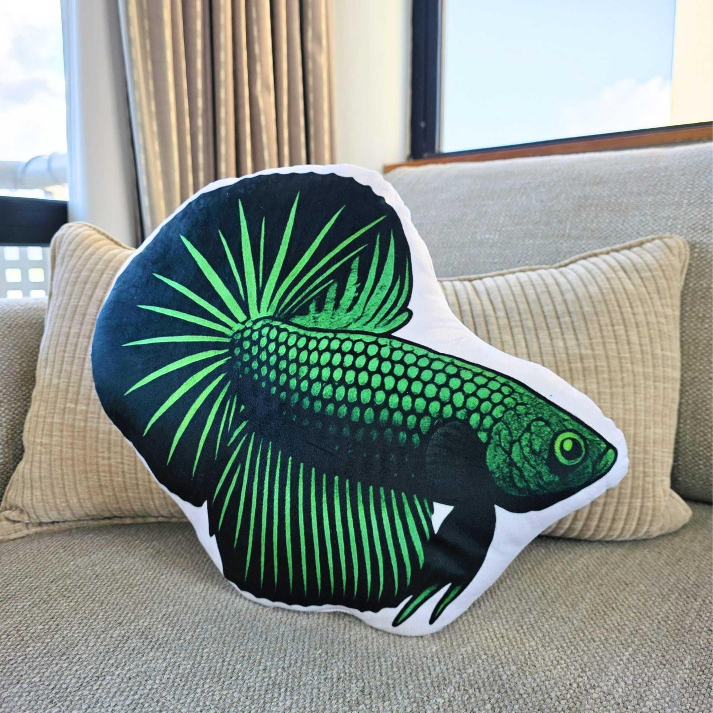 Emerald Longfin Betta Fish-Shaped Cushion 40cm | FAWNE