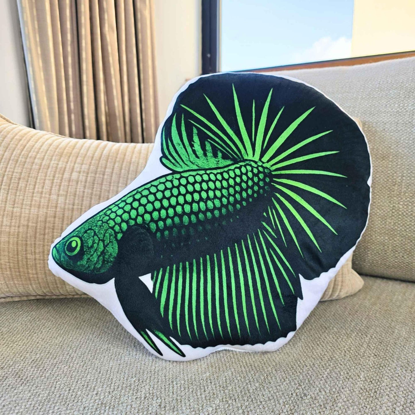 Emerald Longfin Betta Fish-Shaped Cushion 40cm | FAWNE