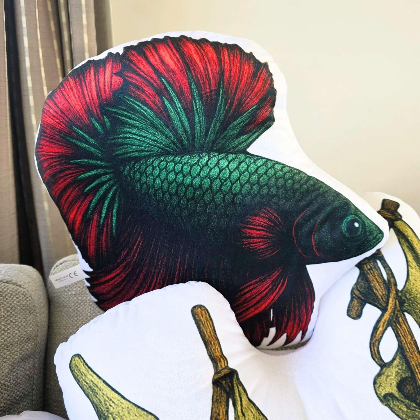Dark Red Longfin Betta Fish-Shaped Cushion 40cm | FAWNE
