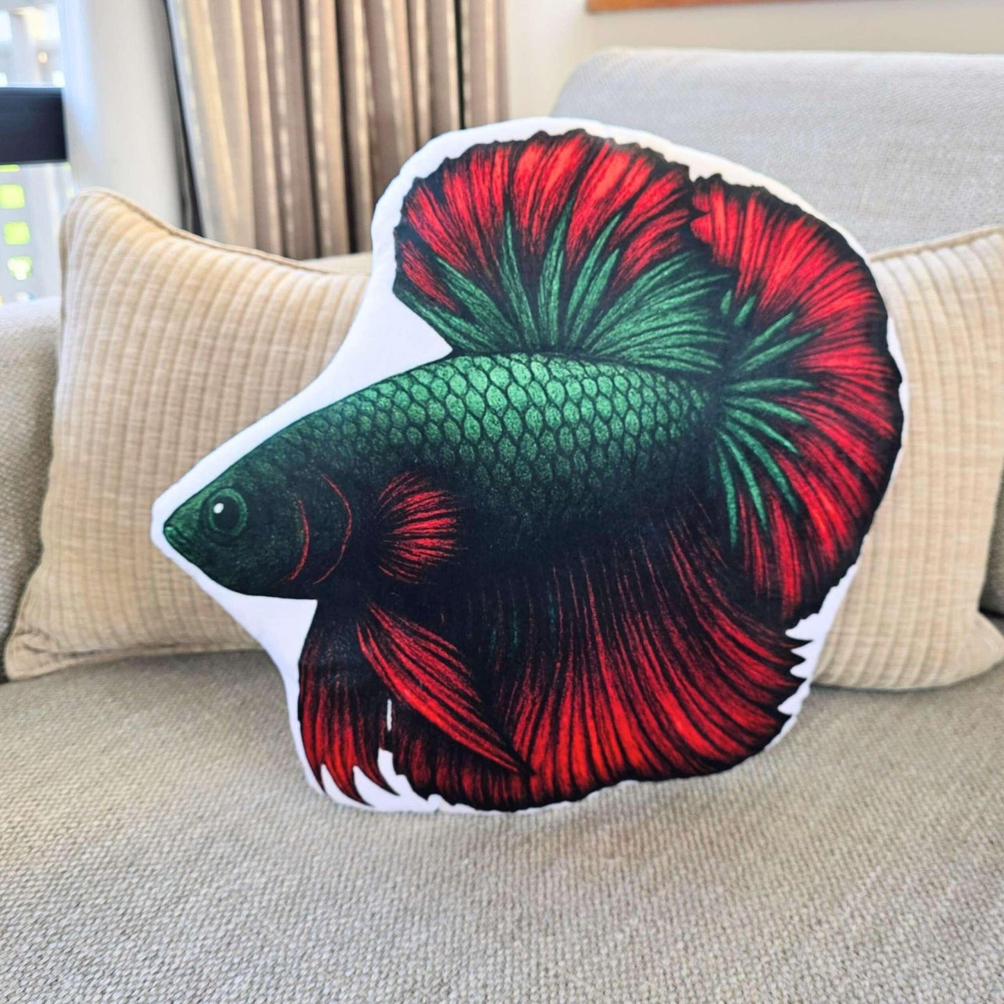 Dark Red Longfin Betta Fish-Shaped Cushion 40cm | FAWNE