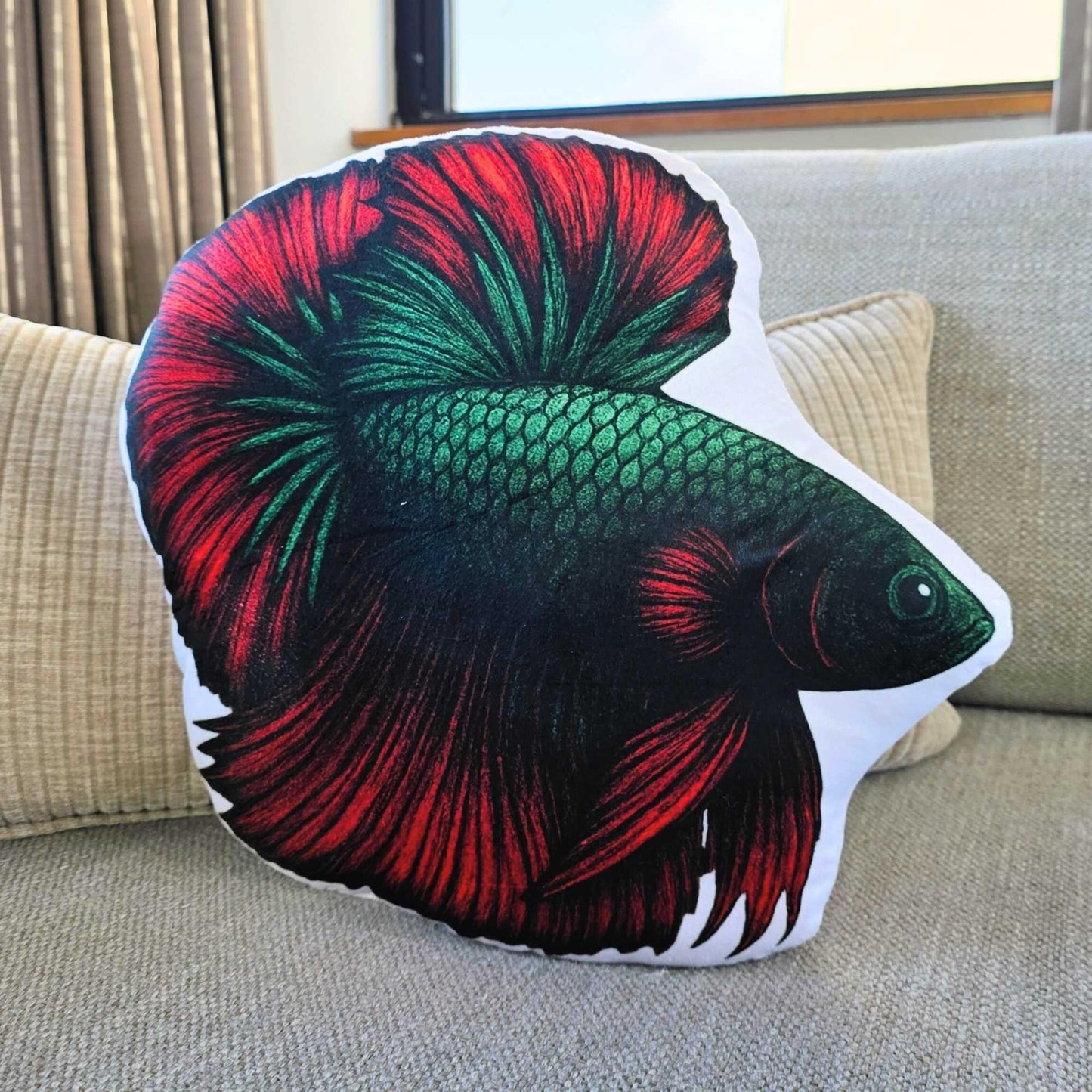 Dark Red Longfin Betta Fish-Shaped Cushion 40cm | FAWNE