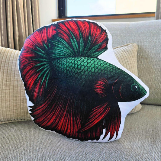 Dark Red Longfin Betta Fish-Shaped Cushion 40cm | FAWNE