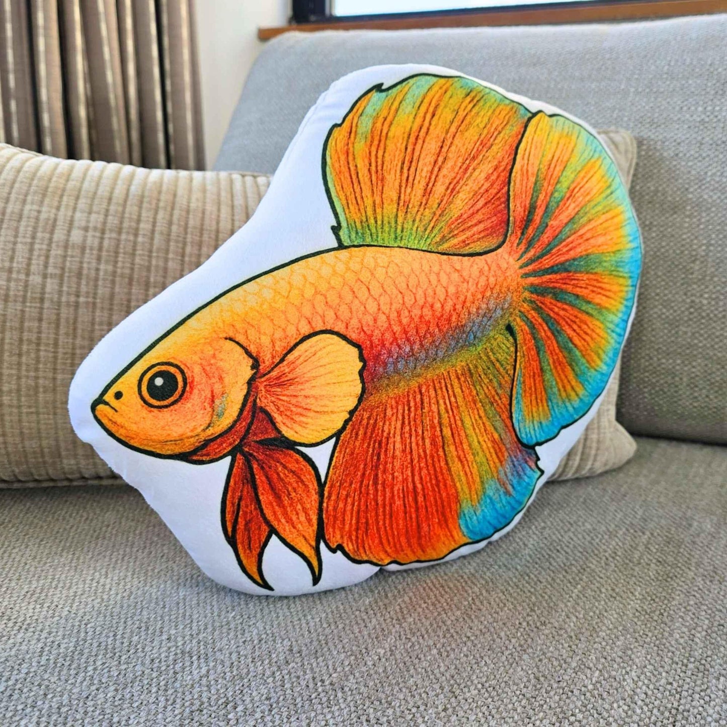 Orange Longfin Betta Fish-Shaped Cushion 40cm | FAWNE