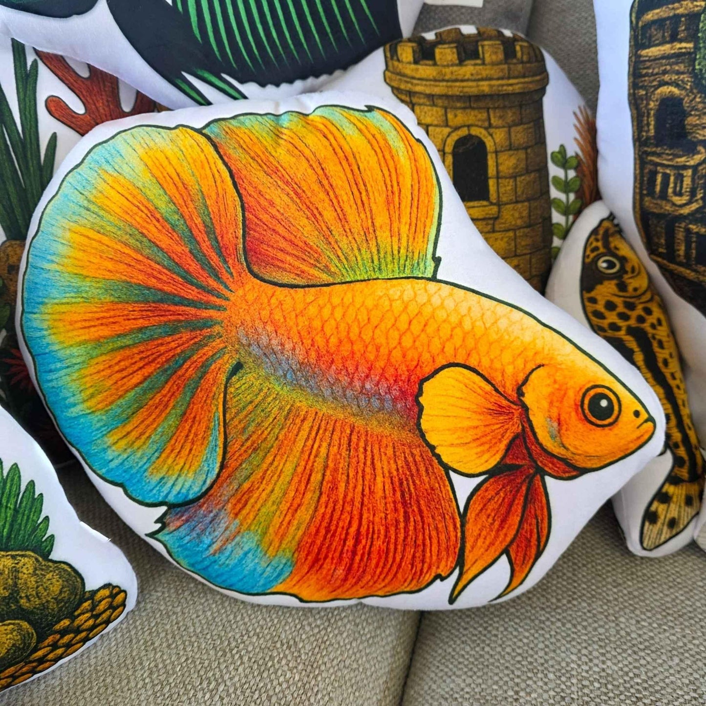 Orange Longfin Betta Fish-Shaped Cushion 40cm | FAWNE