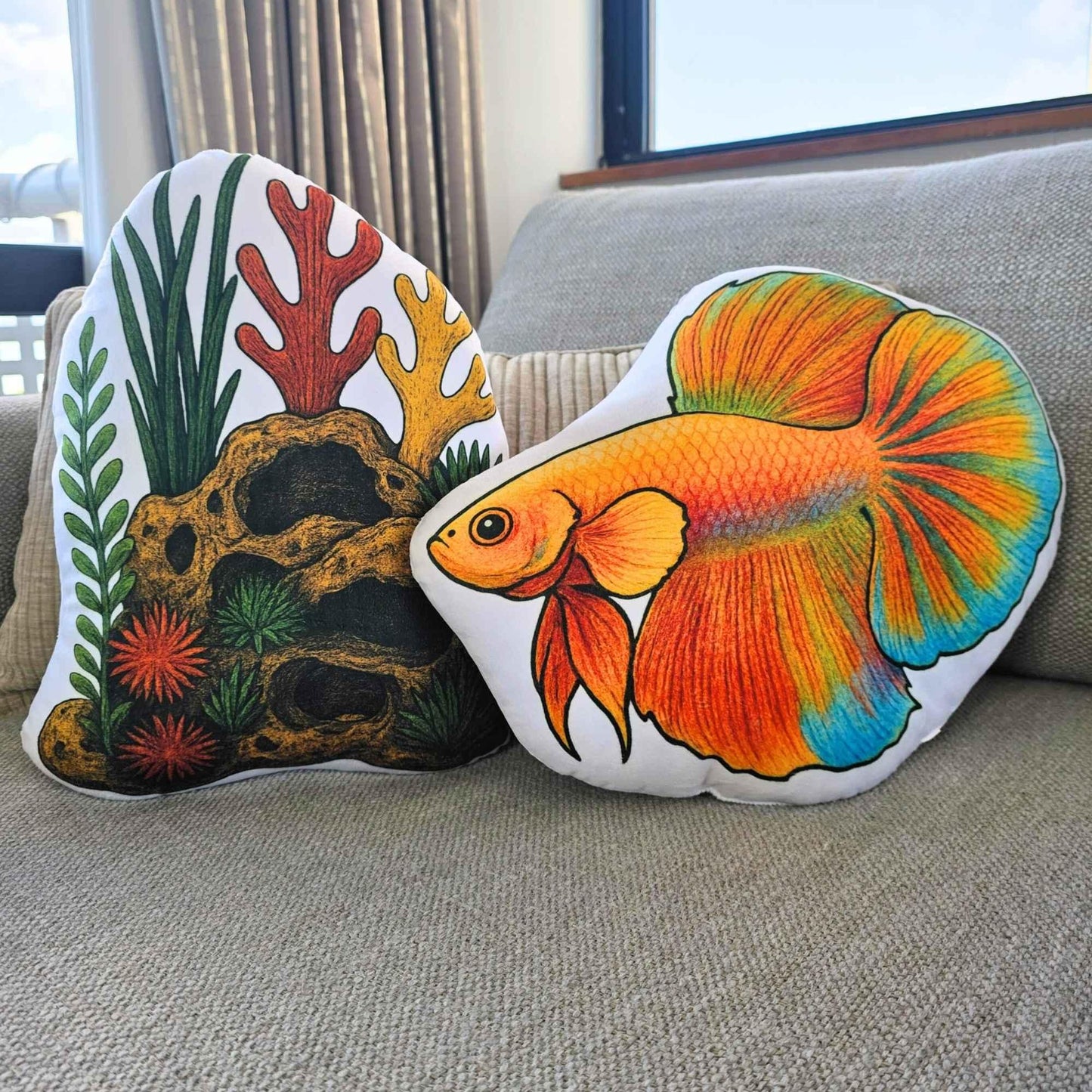 Orange Longfin Betta Fish-Shaped Cushion 40cm | FAWNE
