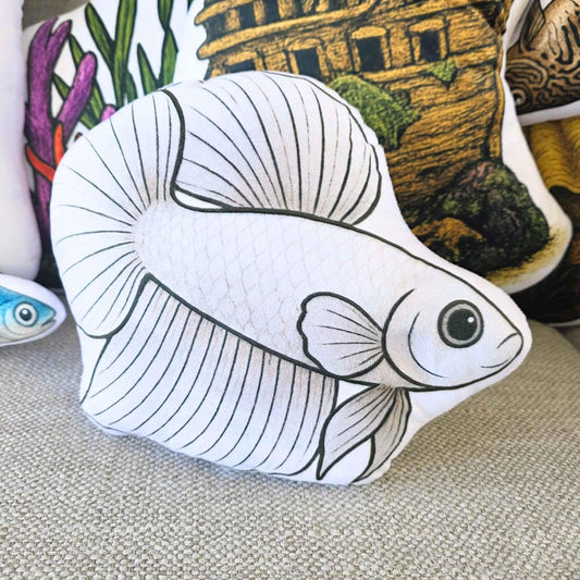 White Shortfin Betta Fish-Shaped Cushion 30cm | FAWNE