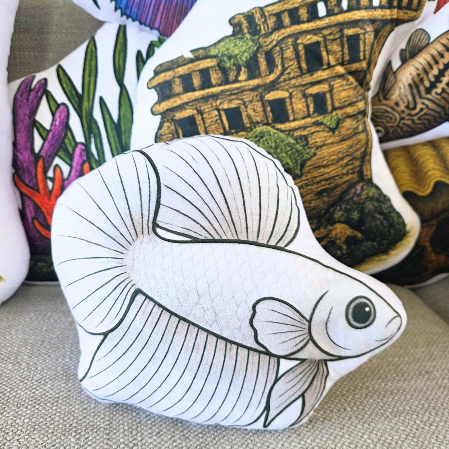 White Shortfin Betta Fish-Shaped Cushion 30cm | FAWNE